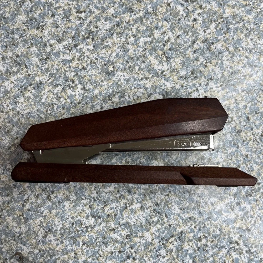 Faber-Castell Stapler FC-17 Brown WoodGrain Finish Vintage Office Made in Sweden